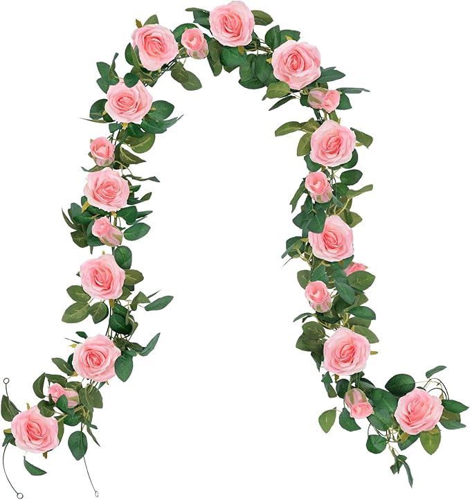 U'Artlines 5 Pack Artificial Pink Rose Vines Floral Garlands Total 32.5 Ft Fake Vine Silk Flower Garland for Indoor Outdoor Home Wedding Arch Garden Wall Decoration