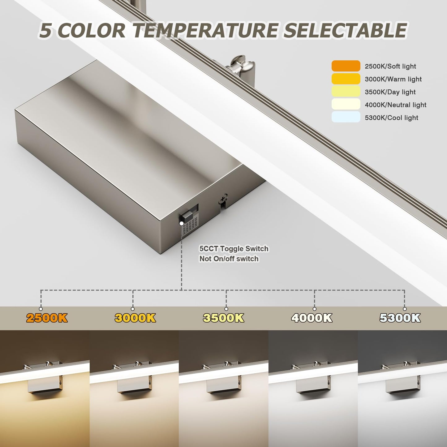 KELIDEN Brushed Nickel Vanity Light, 15.7” Dimmable LED Bathroom Light Bar with 5CCT, Adjustable Angle – Modern Wall Lighting for Bathroom, Powder Room, Bedroom, Apartment, Hotel
