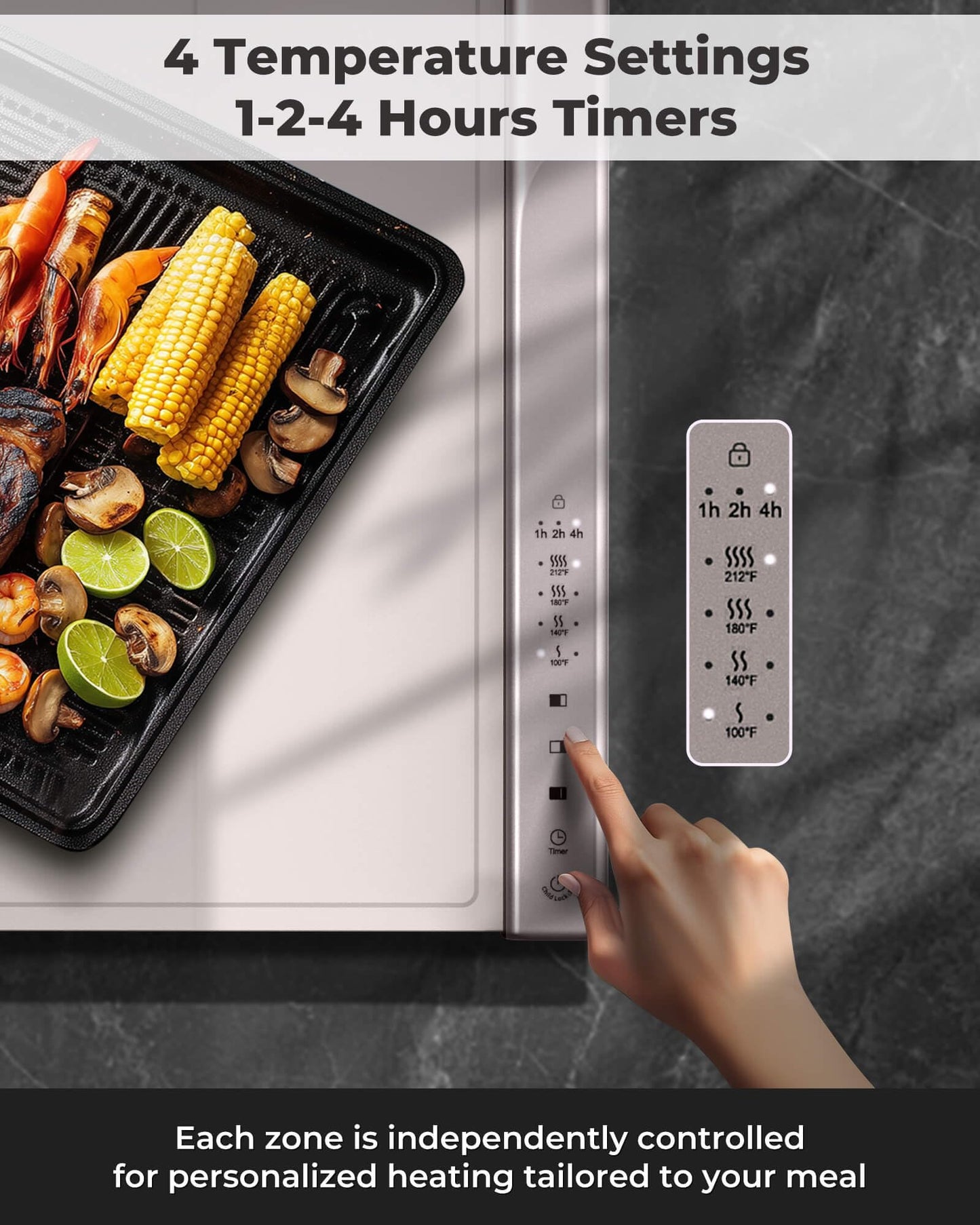Food Warming Mat for Food - Dual Independent Heating Zones, 4 Temp Settings, Easy-to-Clean Silicone, Auto Shut-Off, Timer, and Child Lock, Portable for Buffet, Home Party, and Travel (Beige, Large)