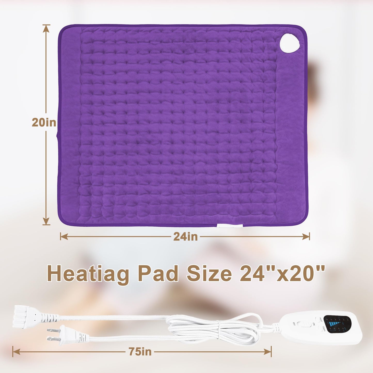 Deepsoon Heating Pad,Electric Heating Pads for Back,Neck,Abdomen,Moist Heating Pad for Shoulder,Knee,Arms,Legs,Dry/Moist Heat & Auto Shut Off,Christmas Gifts for Men and Women,Dark Purple,24x20 Inch