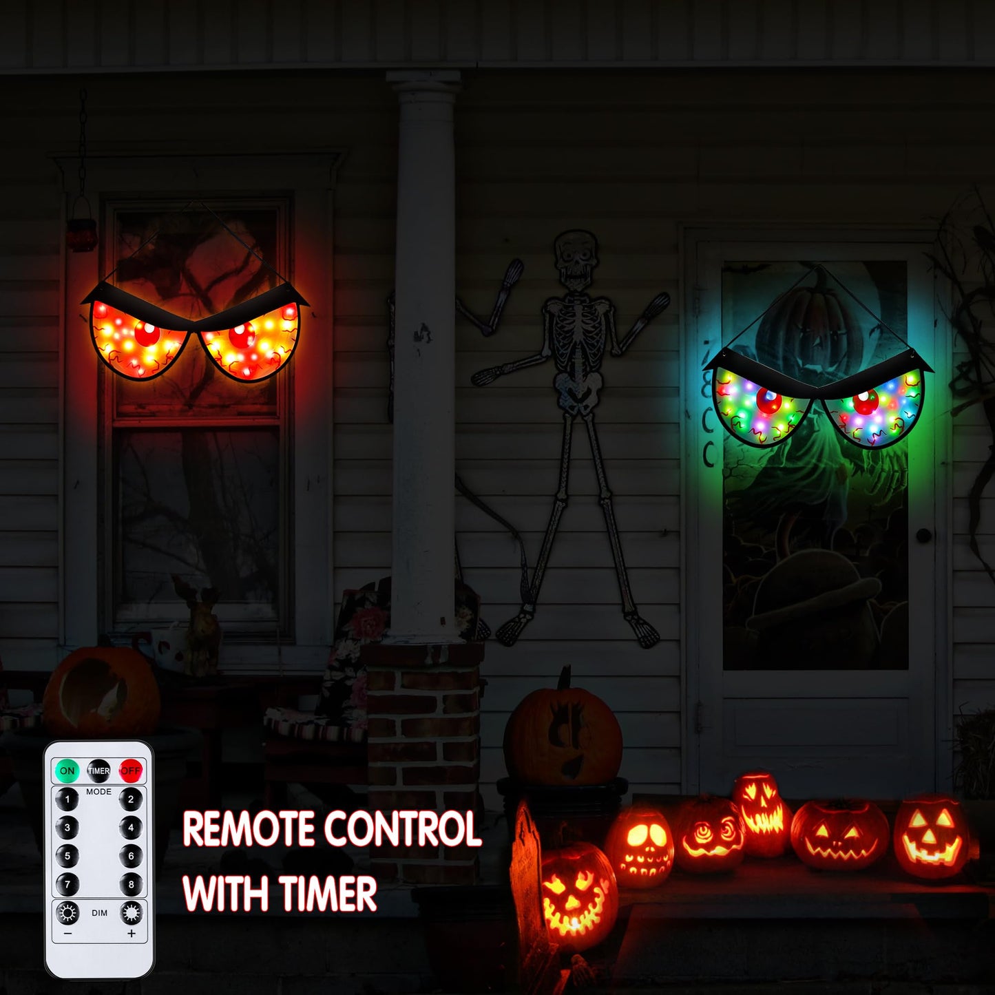 [Timer & 8 Modes] Halloween Decorations Spooky Eyes Lights, Extra Large 21 Inch Halloween Window Decorations RGB Lights Glowing Eyes Halloween Window Lights USB Powered Halloween Decor Indoor Home