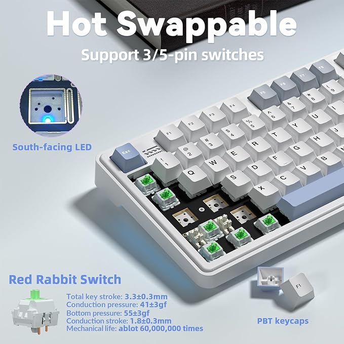 LINGBAO K108 Pro Wireless Mechanical Keyboard with Screen & Knob, Full Size Creamy Keyboard with Number Pad, 10000mAh Battery, PBT Keycaps, RGB Backlit, Hot-swappable Gaming Keyboards