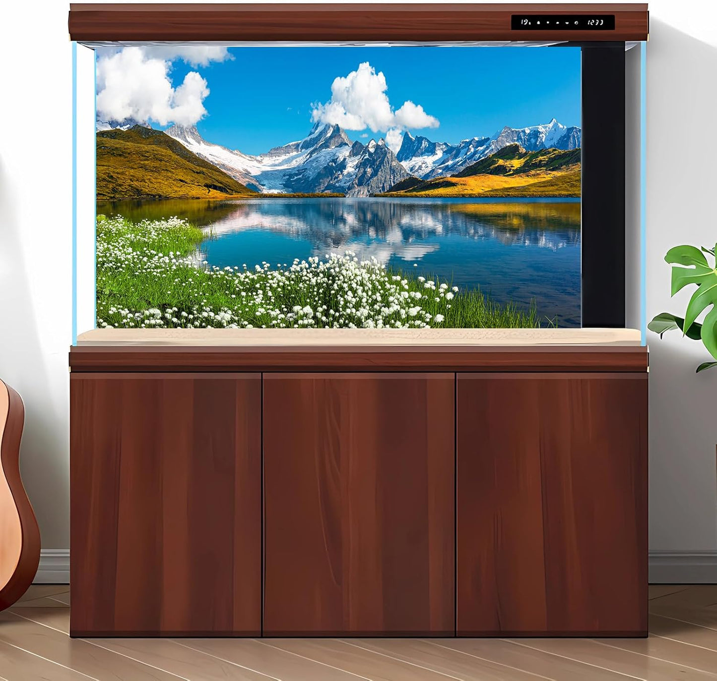 Mountains Lake Aquarium Background Bernese range View Fish Tank Background Switzerland Alps Grindelwald Valley Lake Terrarium Background Fantastic Natural Landscape Aquarium Fish Tank Decors 72x16in