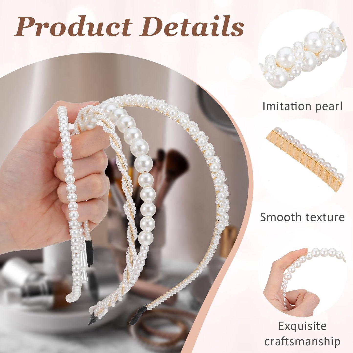 Sorcristy 4 Pack Pearl Headband White Gold Girl Pearl Headbands Metal Thin Head Band, Artificial Pearls Headpiece Hair Accessori
