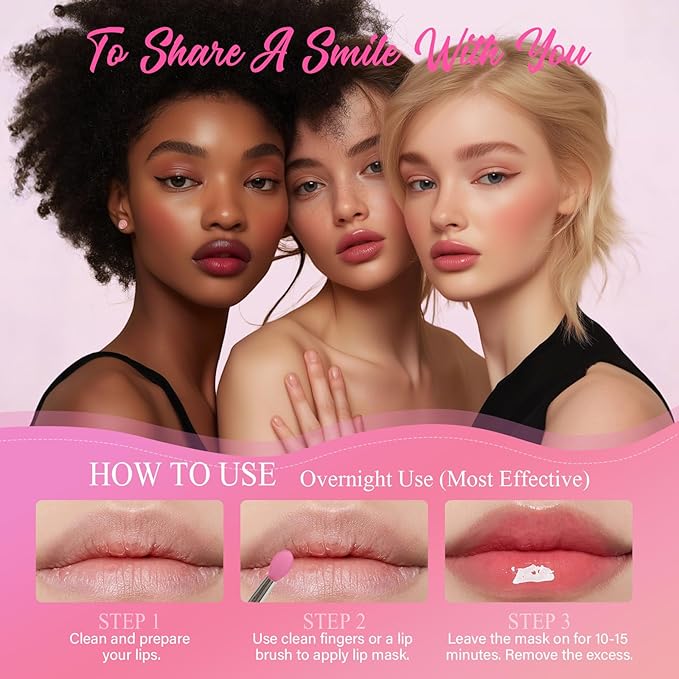 4 Pack Lip Mask Set, Lip Sleeping Mask Hydrating Repair for Chapped, Dry Lips - Berry, Grape, Mint, Vanilla Flavors, Overnight Lip Mask with Vitamin C & Shea Butter