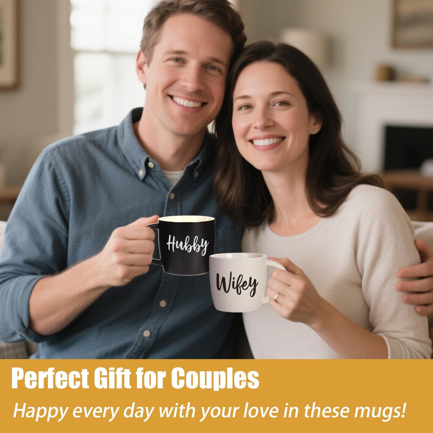 Wedding Gifts for Couples,Hubby & Wifey Wedding Coffee Cup Set,Bridal Shower Gifts for Bride and Groom, Newly-Married Anniversary for Him/Her，Mr and Mrs Gift