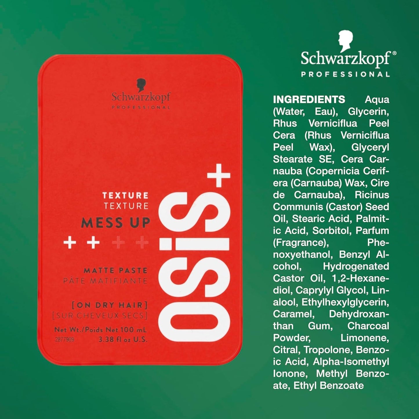 OSiS+ Mess Up, 6.76 oz (2 Pack) | Matte Paste for long-lasting Medium Control | Pliable, Moldable Styling Paste with Carnauba Wa