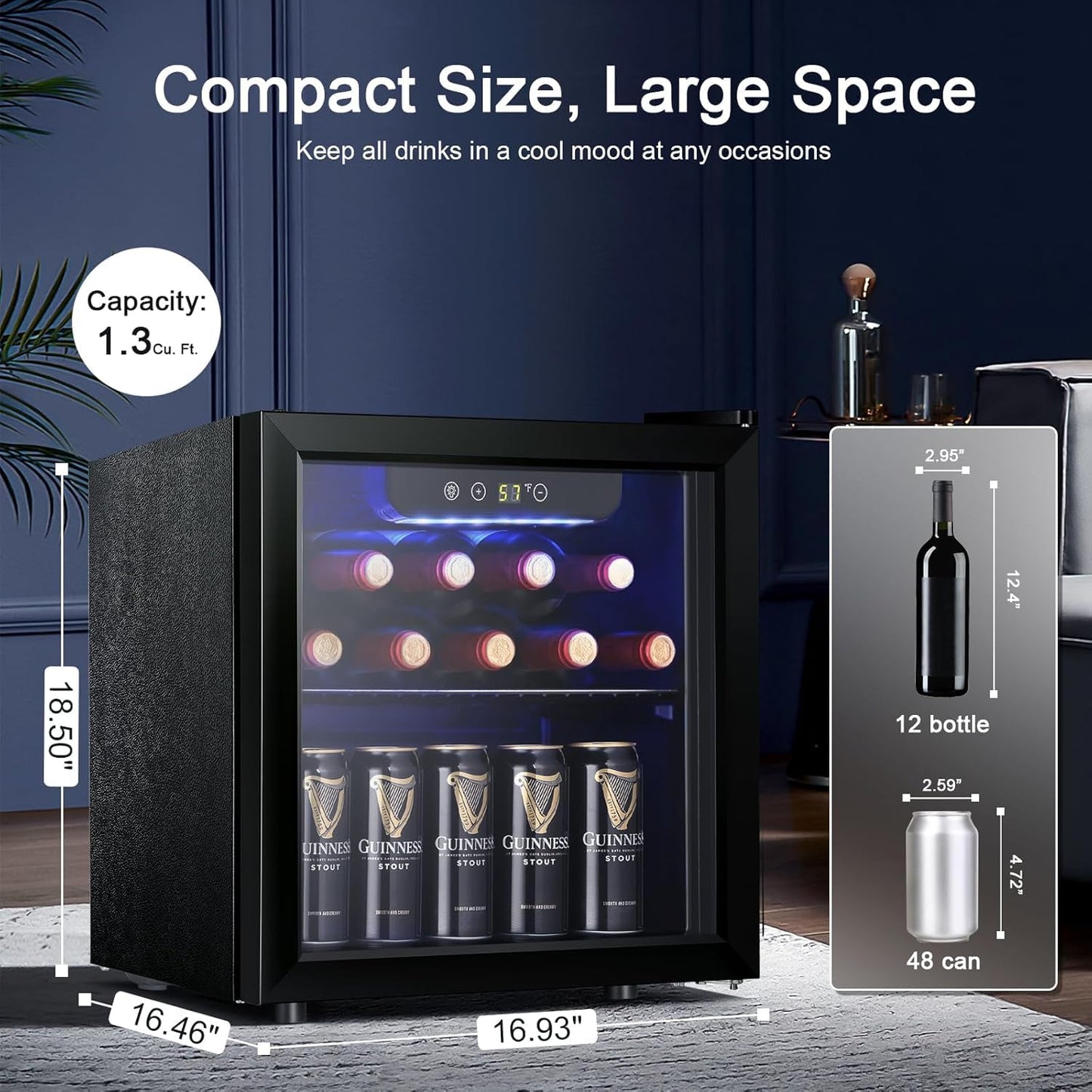 Antarctic Star 12 Bottle Wine Cooler Beverage Refrigerator Mini Fridge Clear Glass Door Quiet Counter Top Cellar for Beer Soda Bar 1.3 cu.ft