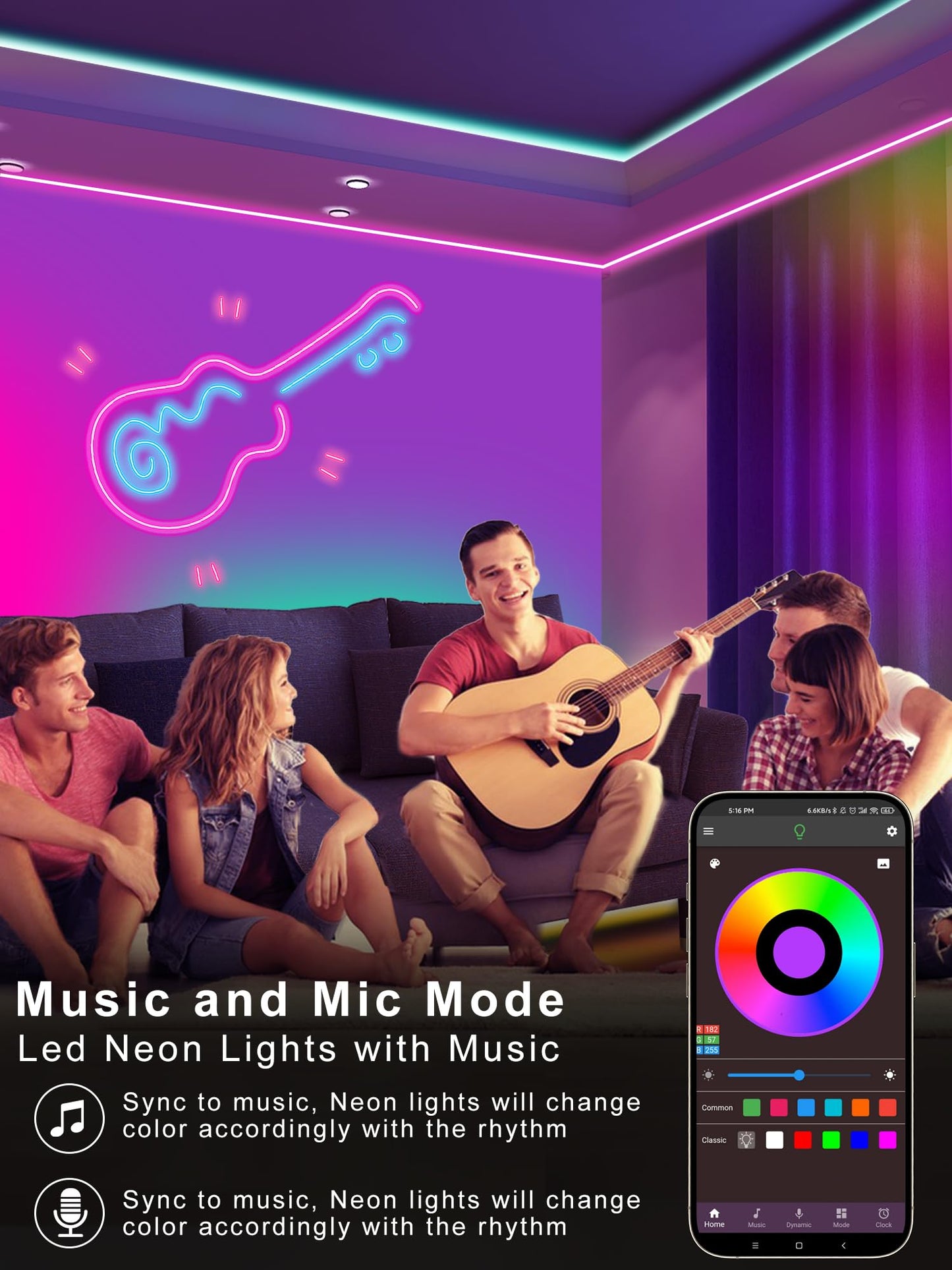 Ledagic 32.8ft LED Neon Rope Lights with App and Remote Control, IP65 Waterproof Neon Strip Lights for Outdoor Indoor, DIY Design Flexible Led Rope Lights for Bedroom, Living, Gaming, Party Decor