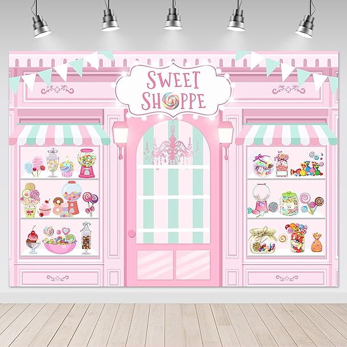 Mocsicka Sweet Shoppe Backdrop 7x5ft Dessert Parlor for Girl Birthday Party Background Decorations Donut Ice Cream Cake Ta...