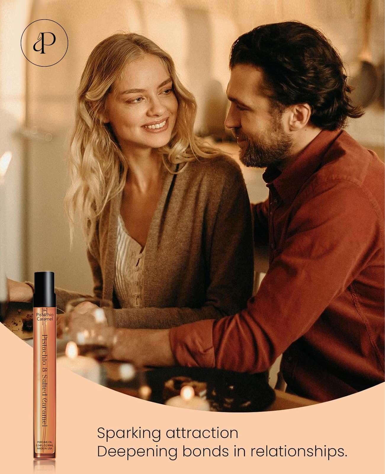 PUREAMOR Pheromones Perfumes for Women & Men, No. 62 Pistachio&Salted Caramel Fragrances, Also Mixed of Almond, Heliotrope Jasmine, Vanilla Notes,Travel Size Perfume Oil Spray, 0.34 fl.oz