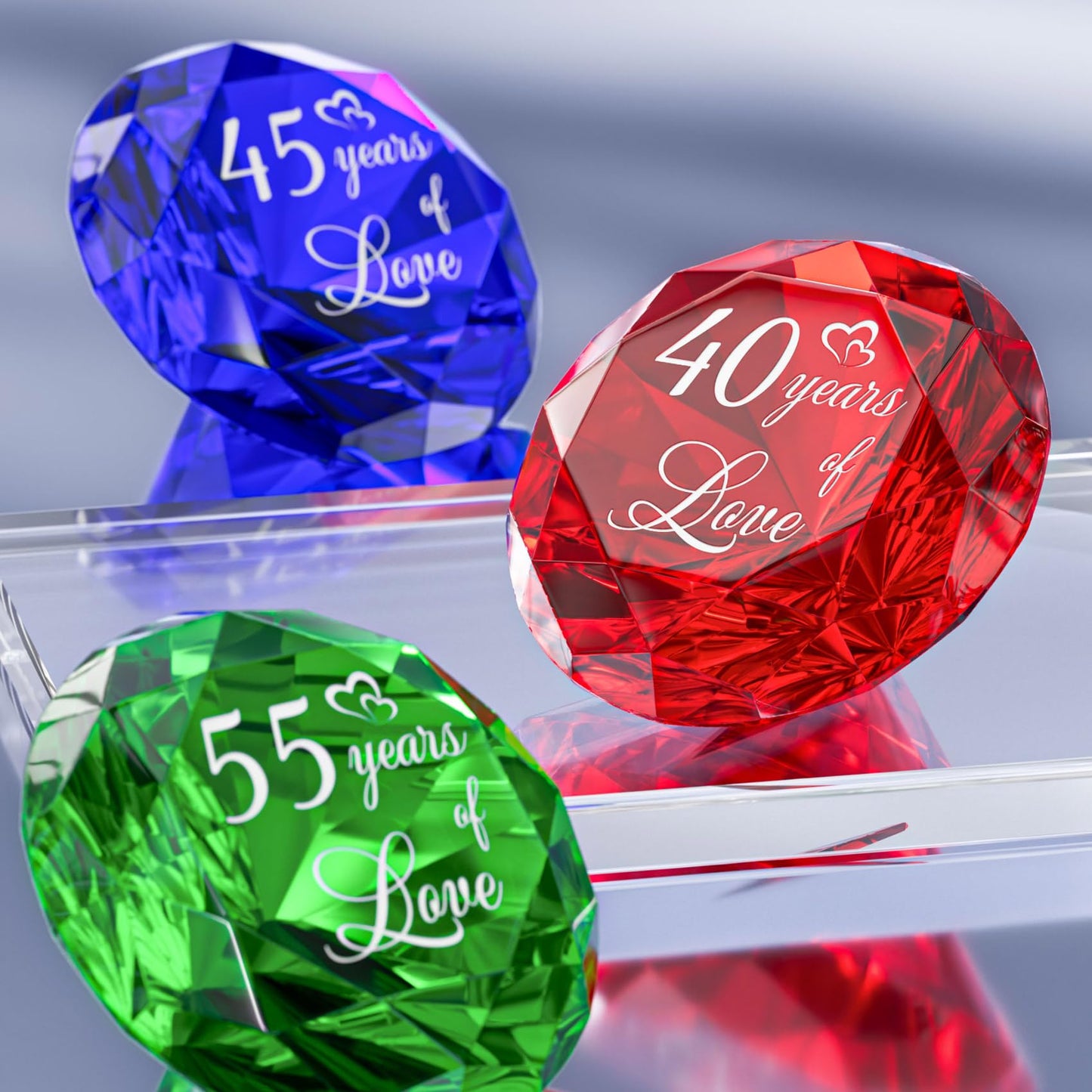 YWHL Happy 40th Wedding Anniversary Romantic Gifts for Her Him, Ruby Wedding Gifts for Her, 40 Years of Love Present for Couple, Red K9 Crystal Diamond Decoration