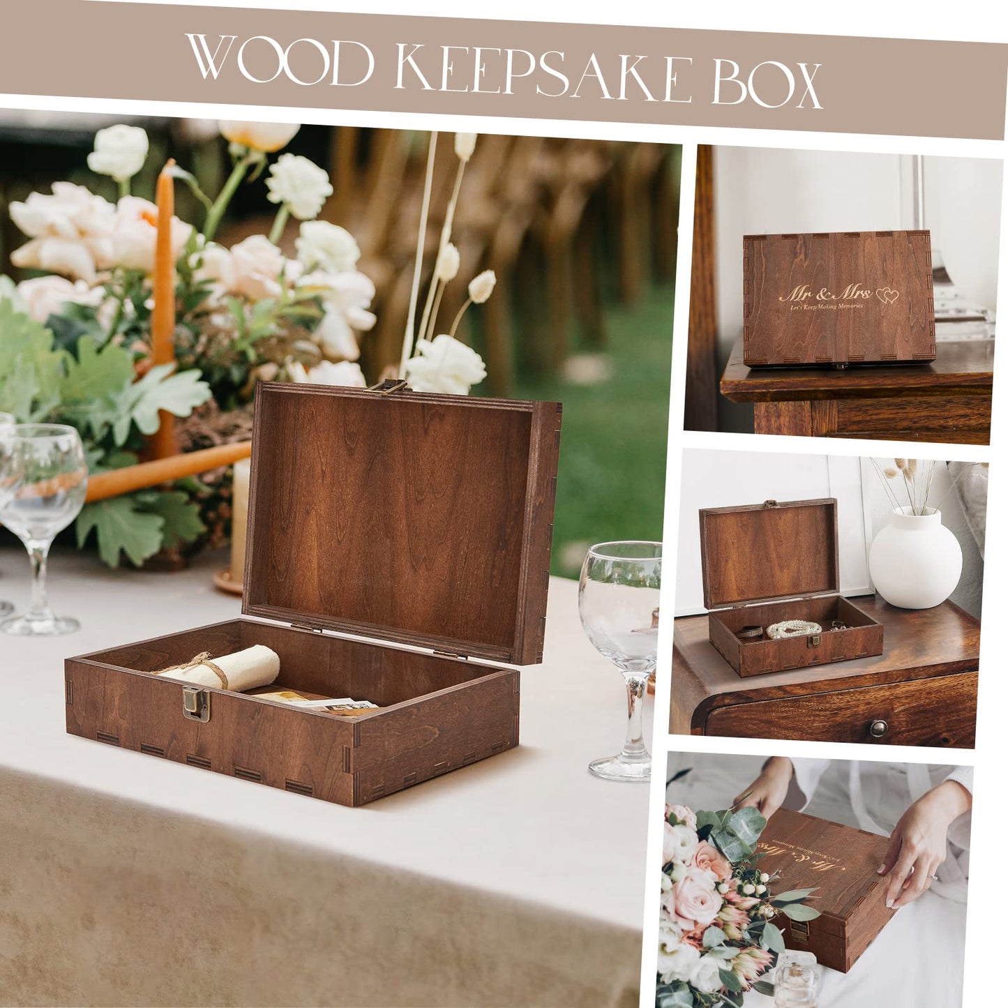 AW BRIDAL Wedding Keepsake Box with Lid Mr Mrs Wood Memory Storage Box Bridal Shower Gifts Wedding Anniversary Engagement Gifts for Couples