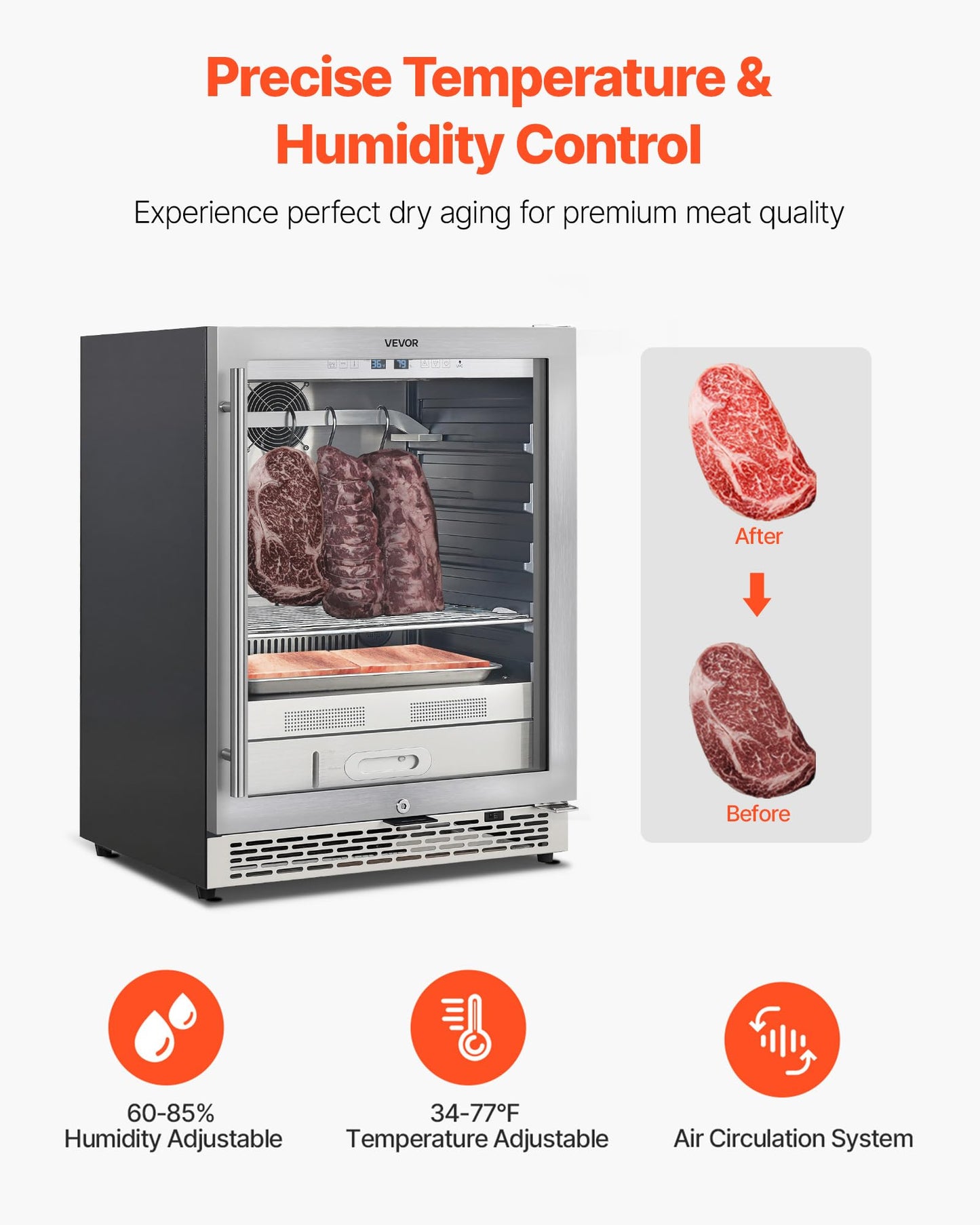 VEVOR Dry Aging Fridge for Steaks - 99 LBS Capacity, Precise Temperature & Humidity Control, Model ZS-A145N, Freestanding Design