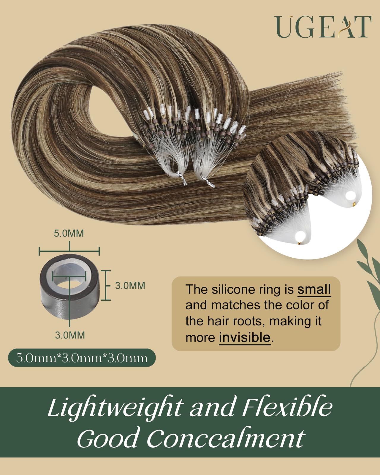 Ugeat Microlink Real Hair Extensions Highlight Long Straight Dark Brown Highlight Caramel Brown Micro Bead Human Hair Extensions