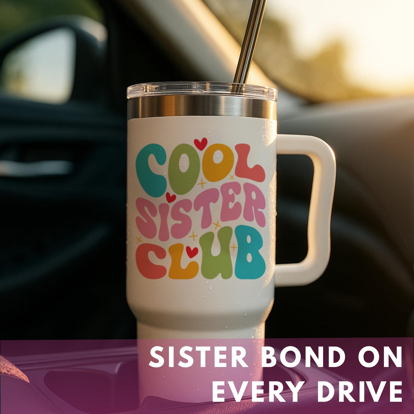 LIERIE8888 Cool Sister Club Tumbler 40Oz - Big Sis Gift Ideas, Funny Coffee Presents for Her, Cute Sibling Tumbler with Handle for Younger or Older Sisters, Birthday Gifts for Women and Teenage Sis