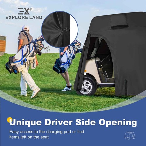 Explore Land 600D Waterproof Golf Cart Cover Universal Fits for Most Brand 6 Passenger Car (Black)