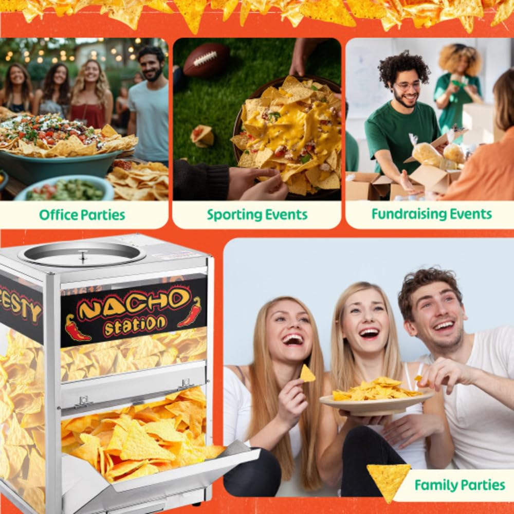 Nacho Machine Food Warmer - Steel Countertop Display Case and Merchandiser for Tortilla Chips, Peanuts, and Popcorn by Great Northern Popcorn (Silver)