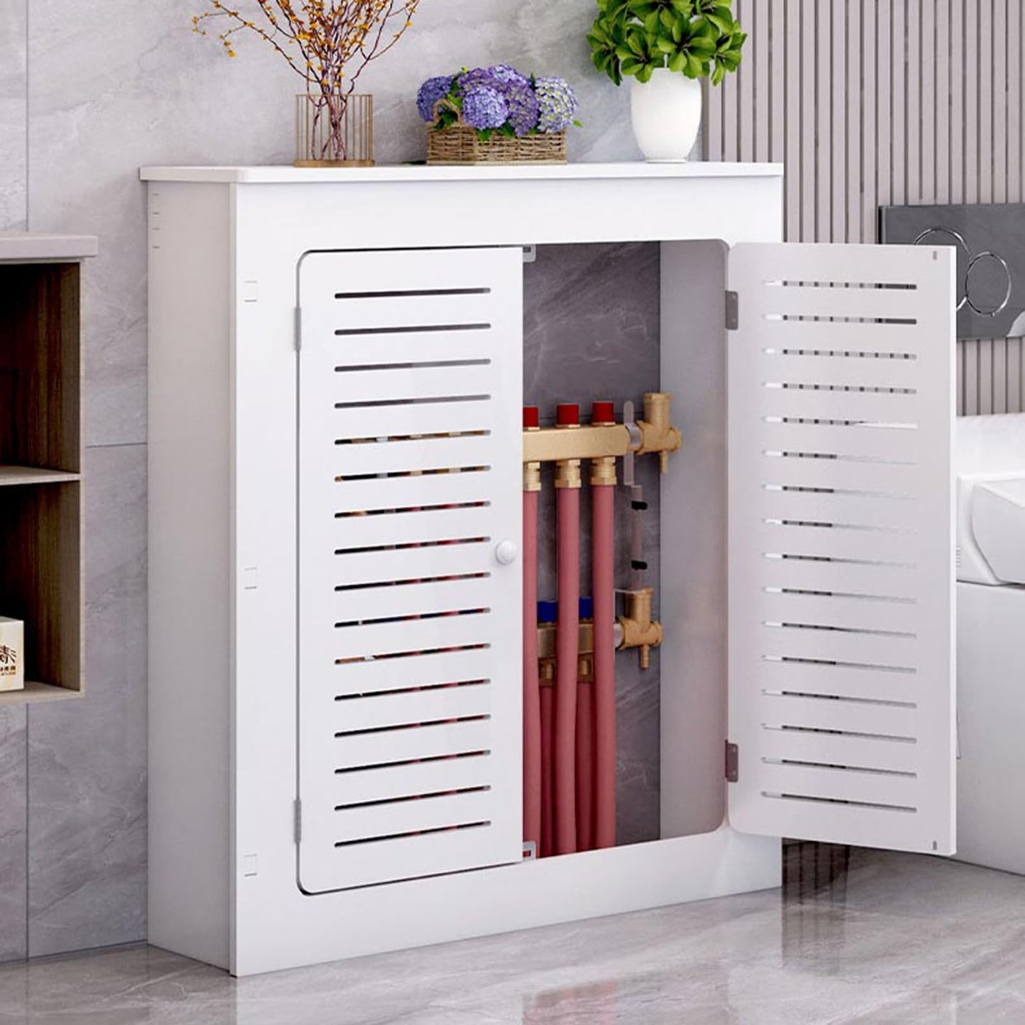 Modern Home Radiator Cover, Heating Cabinet Shelf, Radiator Cover Cabinet Shelf with 2 Doors, Easy Installation, Shields Pipes, Easy to Clean for Home Living Room Bedroom(50*60*20cm/19.7*23.6*7.9in)