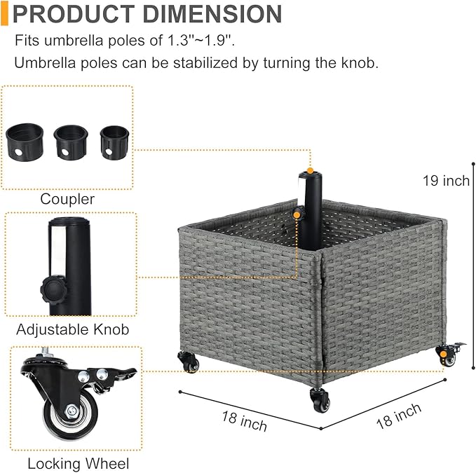 SUNNYPARK Umbrella Stand Outdoor Base with 4 Wheels Heavy Duty Patio Umbrella Planter for Garden Backyard Deck Poolside