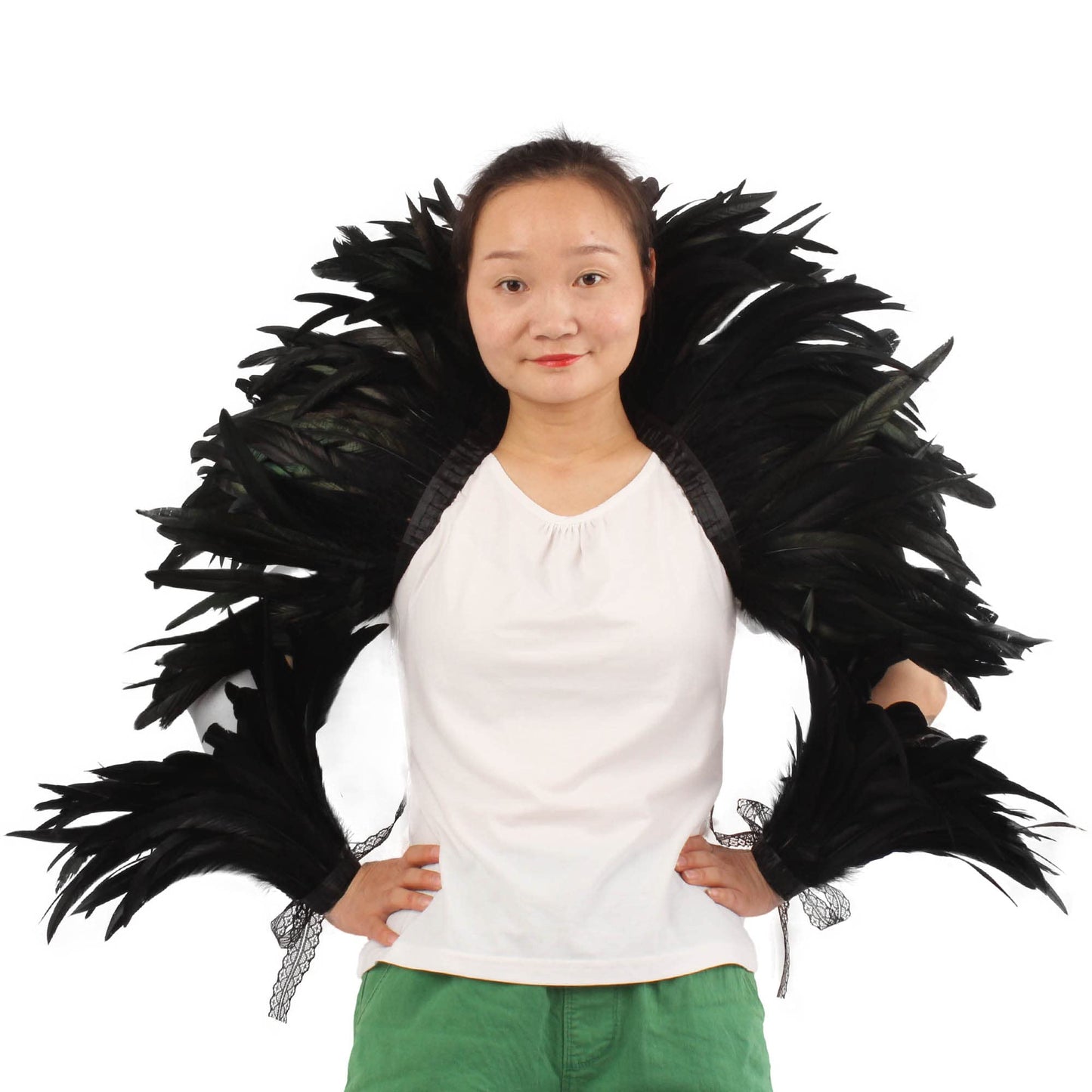 QI@XIA Feather Shawl 1 Pair of Wrist Cuffs and Leg Cuff for Women Witch Halloween Mardi Gras Cape Costumes Accessories (Black)
