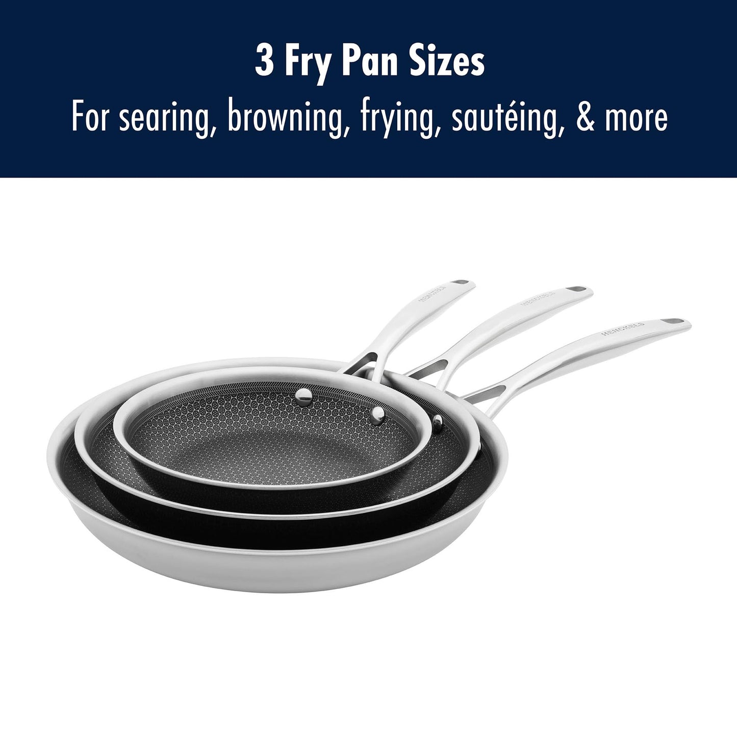 HENCKELS Paradigm 5-pc Cookware Set, Nonstick Frying Pan and Silicone Utensil Set, 3-Ply Stainless Steel Skillets for Induction Cooktop, Gas & Electric Stovetops – Dishwasher Safe & Oven Safe