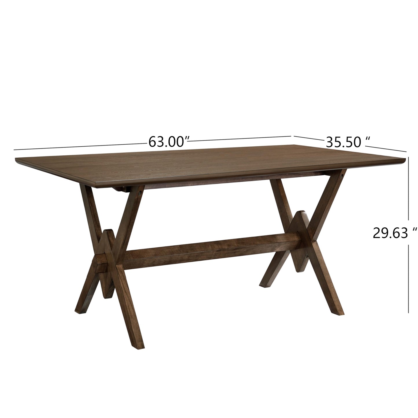 Merax Farmhouse Dining Table for 6, 63 Inch Rectangular Wooden Kitchen Table with Double V Base, Rustic Dining Table with Engineered Wood Top and Solid Wood Legs, Walnut