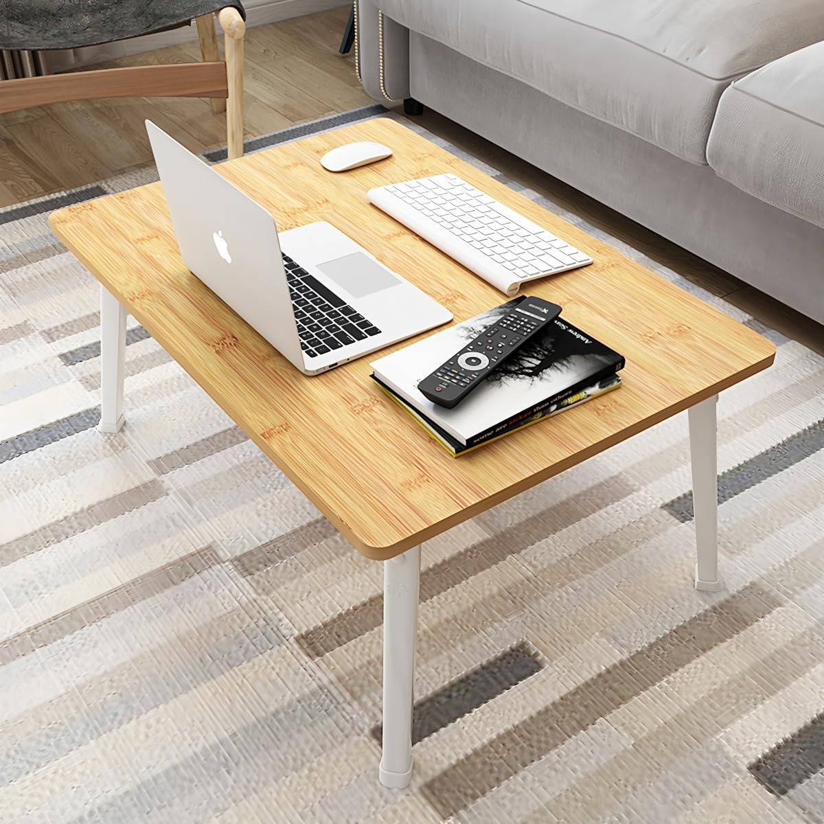 LKBBC Folding Lap Desk for Bed, 23.6 Inch Portable Laptop Stand for Couch, Bed & Floor | Bed Tray Table for Eating, Writing, Reading | Foldable Sturdy Laptop Desk for Adults, Bamboo