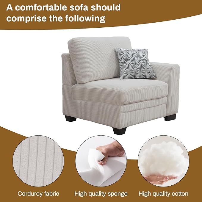 Legend Vansen Oversized Modular Sectional Sofa,6 Seat U Shaped Couch with Ottoman,Corduroy Sofa with Deep Seat,Convertible Large Sectional Couches for Living Room(Cream, U-6)