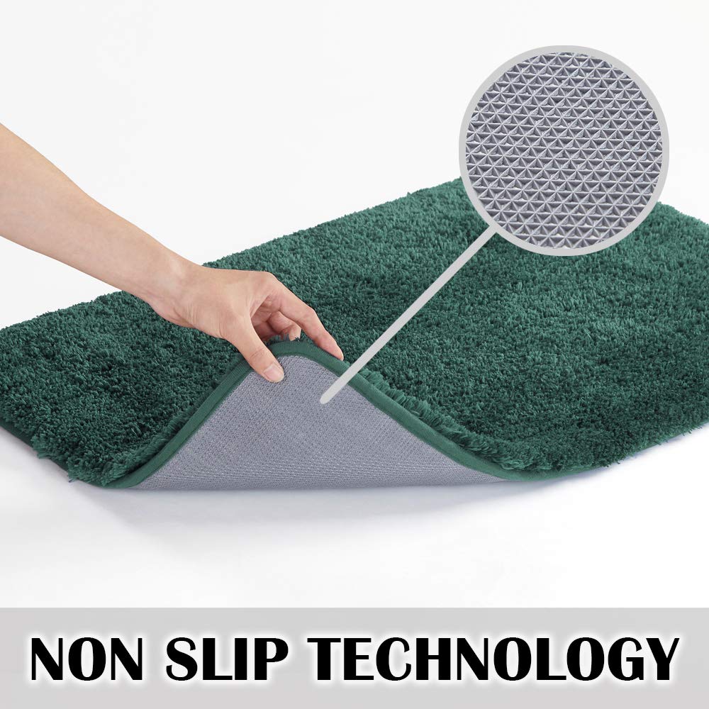 Suchtale Non Slip Bath Mat (16 x 24, Hunter Green) - Soft Microfiber Shaggy Mat, Water Absorbent, Machine Washable, Thick Plush for Shower