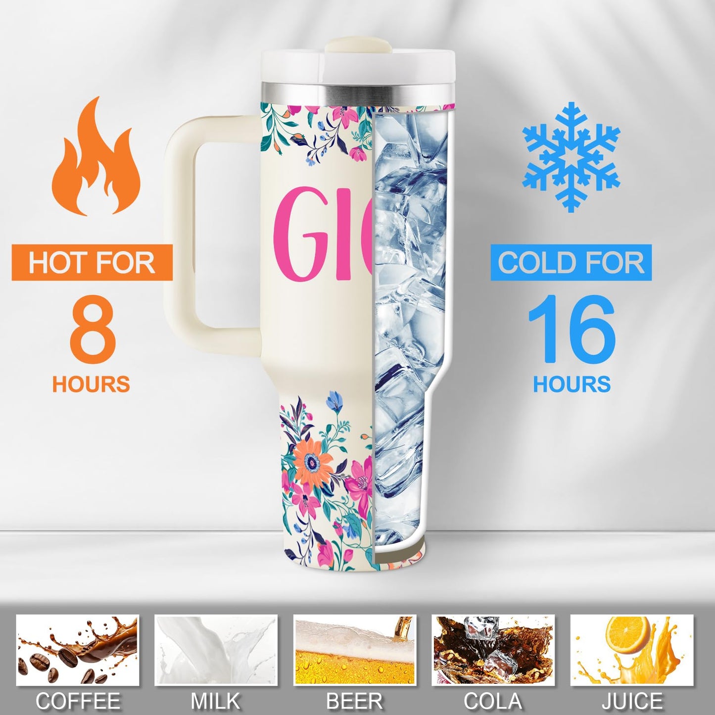 ROSTANTEN Gigi Gifts for Grandma Birthday Gifts for Gigi from Granddaughter Grandchildren Grandkids Grandma Mothers Day Christmas Gift 40oz Travel Cup Insulated Tumbler with Lid & Straw