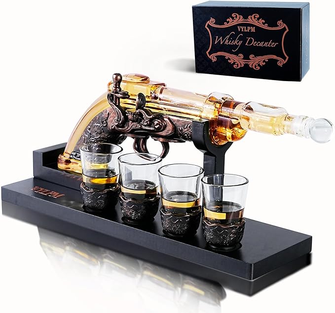 VYLPM Gun Whisky Decanter Set with 4 Shot Glasses,Cool,Unique Gifts for Men Dad Boyfriends,Liquor Gun Decanter Set A Great...
