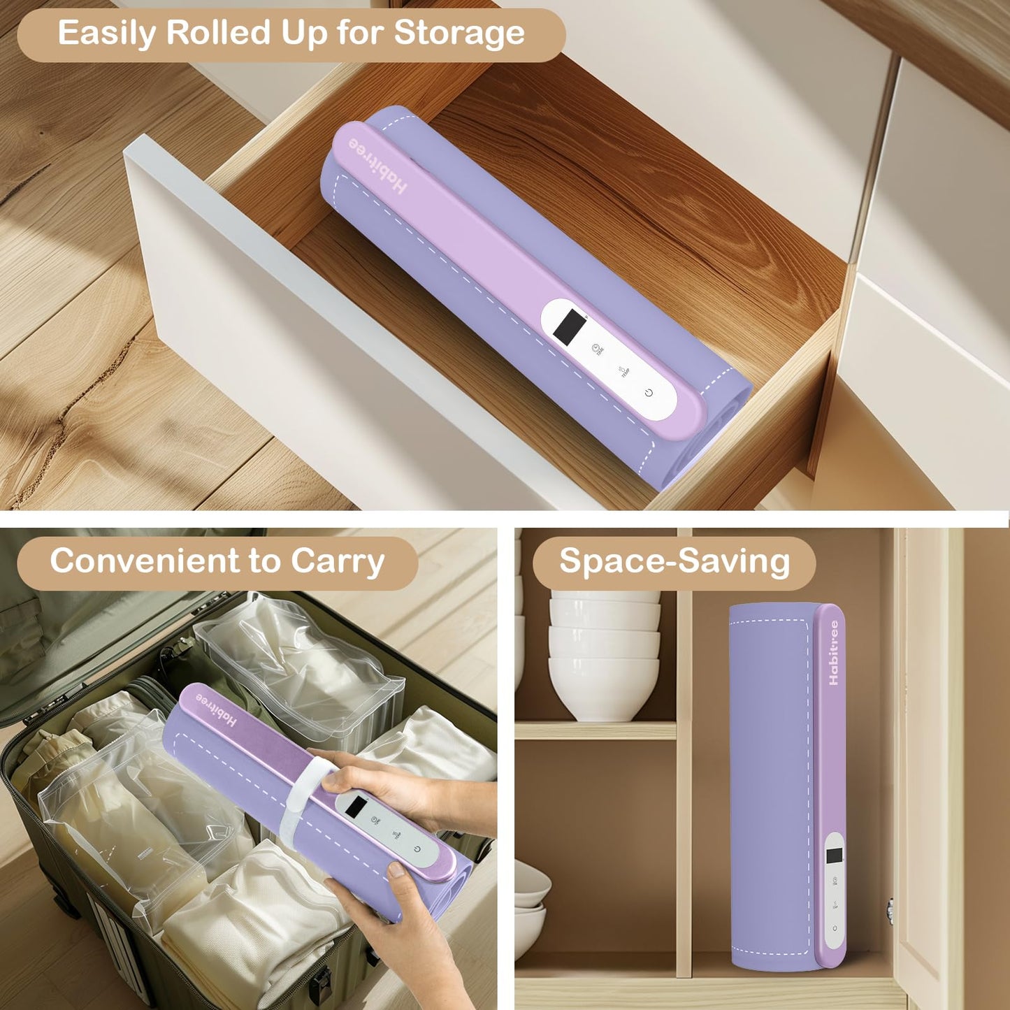 3-Pack Silicone Food Warming Mat & Food Warmers for Parties Buffet - Rapid Heating 6-Level Temp Control, Rollable Portable Easy Clean - Value Set for Gatherings & Home Daily Use（Purple）