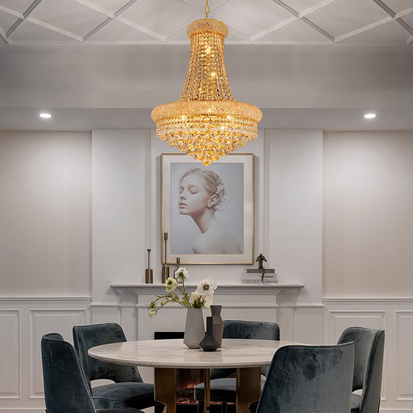 Gifarich Crystal Chandeliers for Dining Room Light Fixture,Empire Style K9 Crystal Chandeliers for Entryway,12 Lights Gold Luxury Lighting Fixtures for Living Room Stairway Bedroom Foyer D22 Inch