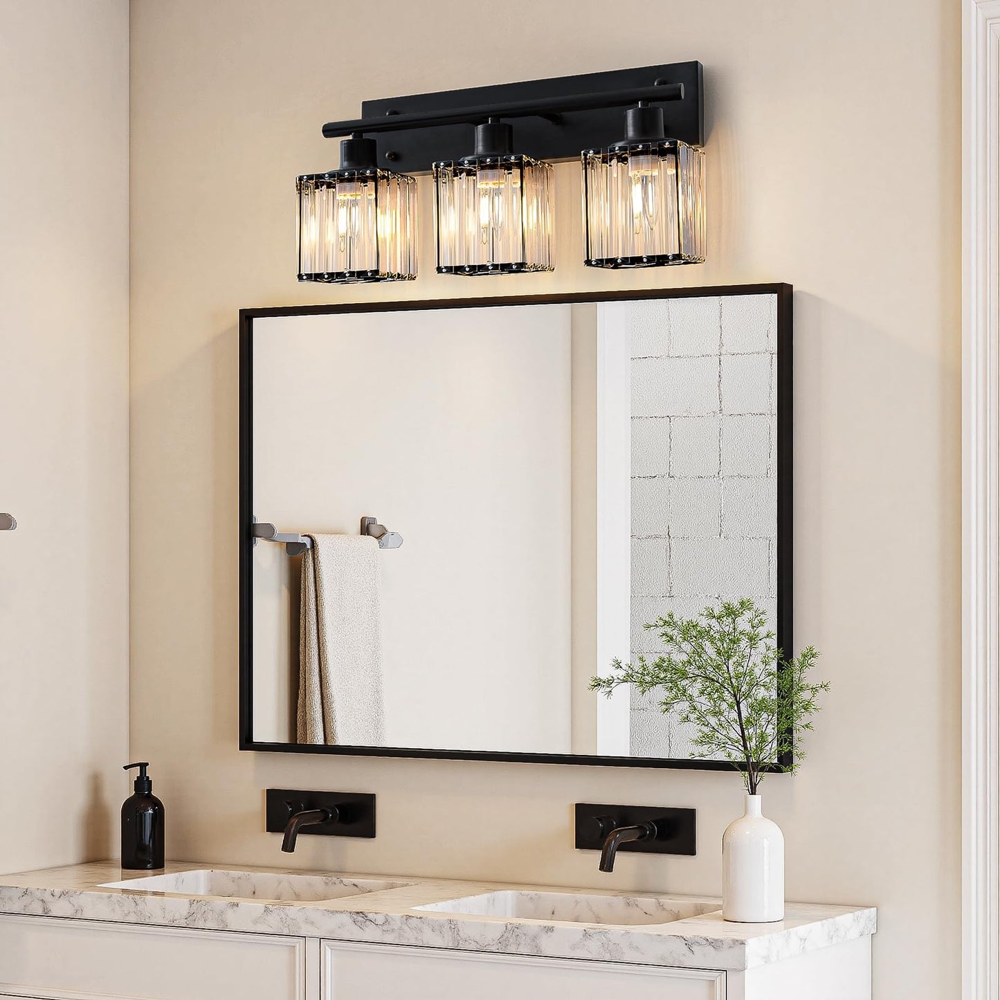 GAMTUE Bathroom Light, 3-Light Modern Crystal Vanity Light, Bathroom Lighting Fixtures Over Mirror Wall Sconces for Powder Room, Living Room, Bedroom, Hallway (Included 3 E26 Bulbs)