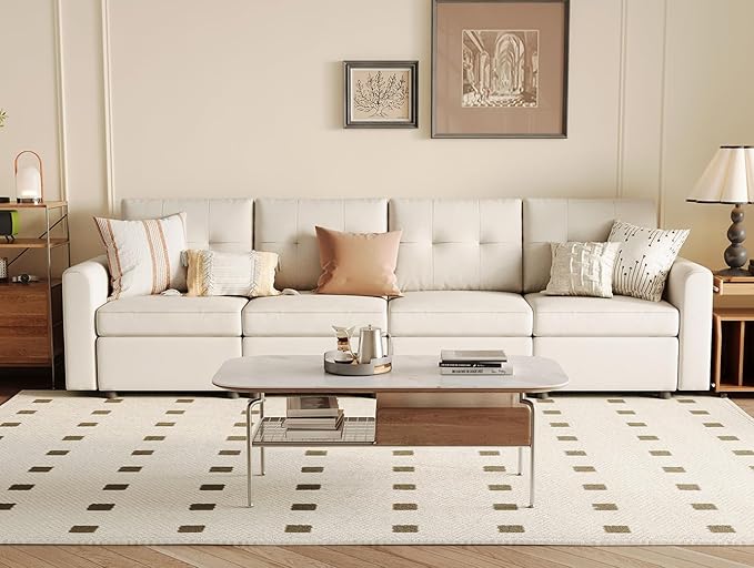 LINSY HOME Modular Sectional Sofa Oversized, Removable Cover Living Room Couches with Storage Deep Seat & Ottoman Chaise L/U Shaped Sofa Modern Couch (Beige, 4 Seats)