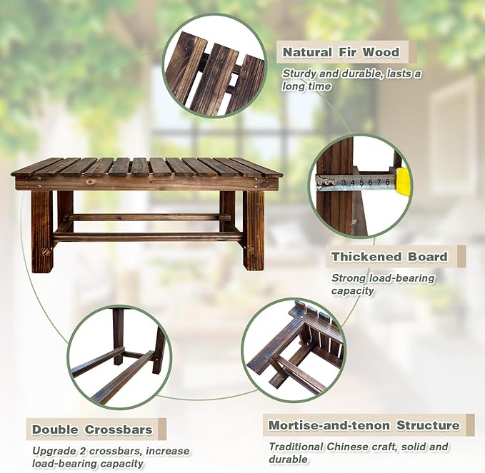 LSPYYDS Outdoor Garden Bench, 2-Person Wood Patio Bench Weatherproof Outdoor Backless Bench, Anti-Corrosion and Anti-Rust Garden Benches for Garden Lawn Porch Park Backyard (Carbonized,35.5''/90cm)