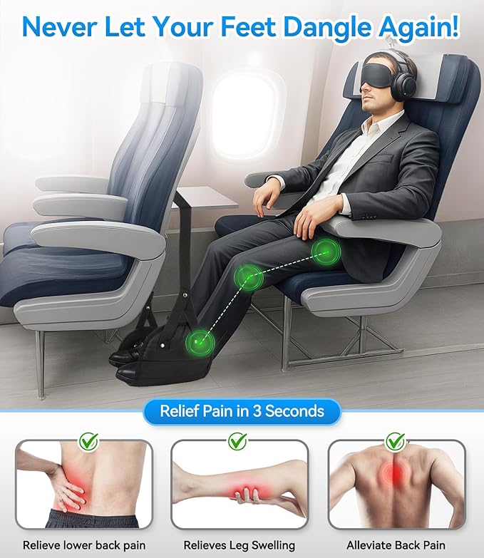 Ergonomic Airplane Foot Hammock(Memory Foam)-Ultimate Comfort Foot Hammock for Plane Travel Essentials to Relax Your Feet, Portable Airplane Foot Rest with Adjustable Strap 2-Pack