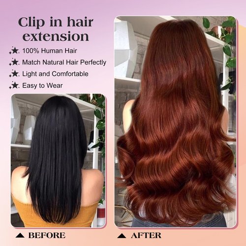 Royaomis Clip in Hair Extensions Real Human Hair, 16inch 120g 7pcs Human Hair Clip in Extensions for Women, Remy Red Hair Extensions Clip Ins, Soft & Natural Human Hair Extensions（16-#M30_33）