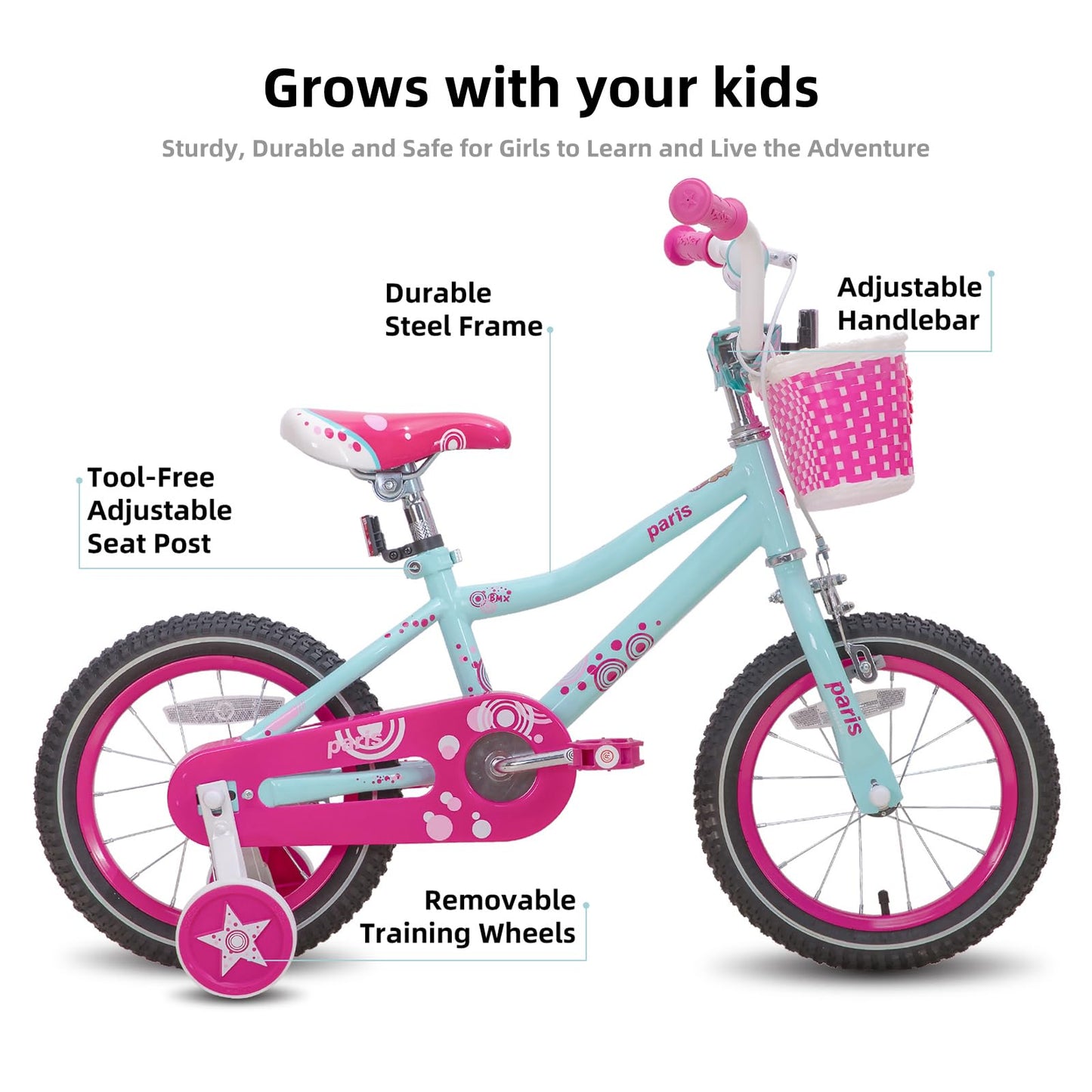 JOYSTAR 16 Inch Girls Bike with Training Wheels for 4-7 Years Old Kids Birthday Gift Children Bicycle with Training Wheels and Hand Brake Kids' Bicycles Blue