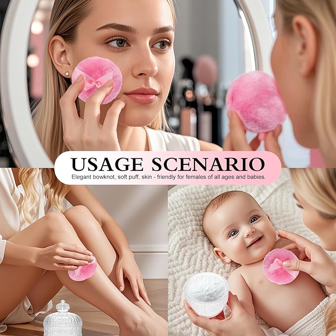 2 Pcs Large Body Powder Puff and Container Powder Container with Puff, Dusting Powder Puff Crystal Case, Body Powder for Women Soft Washable Reusable Velour Face Body Glitter Wet Dry Makeup(Crown)