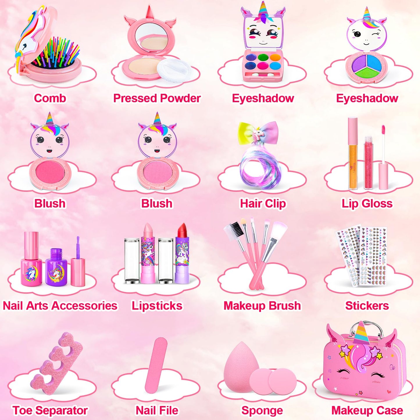 Mqsiuve Kids Makeup Kit for Girl - Kids Washable Makeup Girls Toys with Cosmetic Case, Real Girl Makeup Sets for Kid Children Christmas Birthday Gifts Toys for 3 4 5 6 7 8-12 Year Old Girls