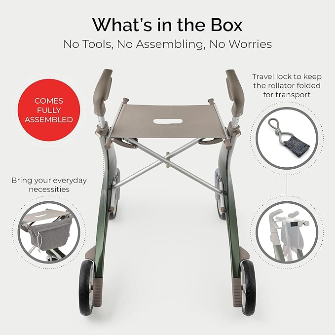 byACRE Carbon Ultralight Rollator - World's Lightest Carbon Rollator - Only 10.6 lbs/for Indoor and Outdoor Use/Foldable and Easy to Travel with (British Racing Green, Compact Track)