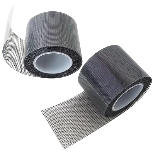 Heavy-Duty 2" x16.5' Screen Repair Tape 2-Pack, Black Fiberglass Mesh for Invisible Mends on Window & Door Screens