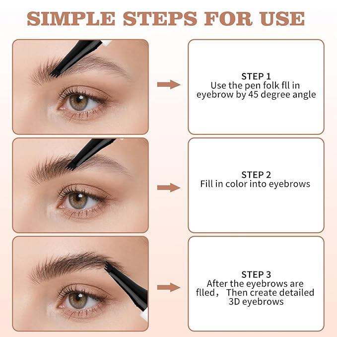 QIC Eyebrow Pen, Blendable Waterproof Microblading Brow Pencil for Women, Long Lasting Natural Hair-Like Brow Pen (Dark Brown)