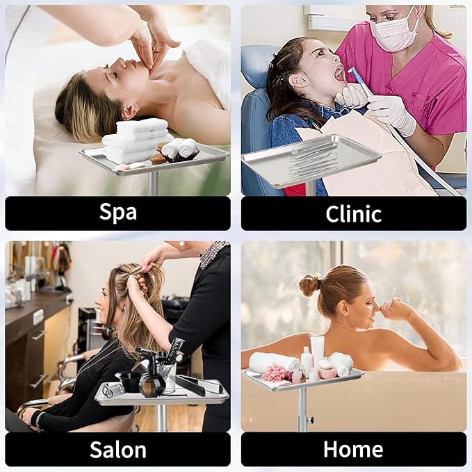 Salon Tray, Salon Color Tray with Adjustable Height, Salon Tray on Wheels, Salon Rolling Tray, Ideal Use As Tattoo Tray＆Dental Tray