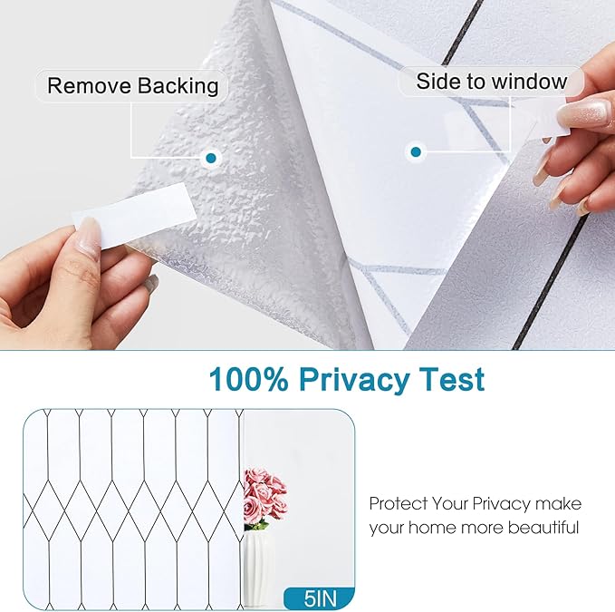 Windimiley Window Privacy Film Stained Glass Static Clings, Bathroom Frosted Leaded Decorative Window Stickers, UV Heat Blocking Opaque Removable for Home Door Coverings (17.5 x 78.7in,White)