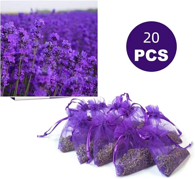 20-Piece Lavender sachets for wardrobes, Drawers, Closets, and Storage Spaces, Home Fragrance sachets, Natural Lavender Flowers, Purple