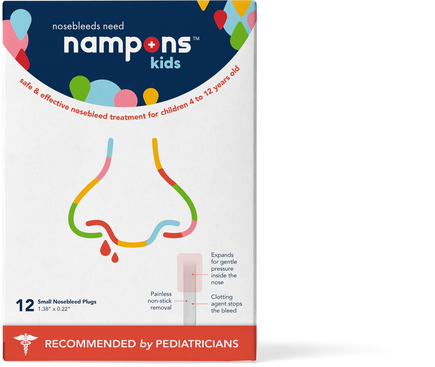 Nampons Kids Nosebleed Stoppers - 12 Easy to Use Nose Bleed Stopper Plugs Kit for Kids. Trusted by Pediatricians. Hypoallergenic Clotting Agent Stops Nosebleeds Fast On Contact. Safe and Pain-Free