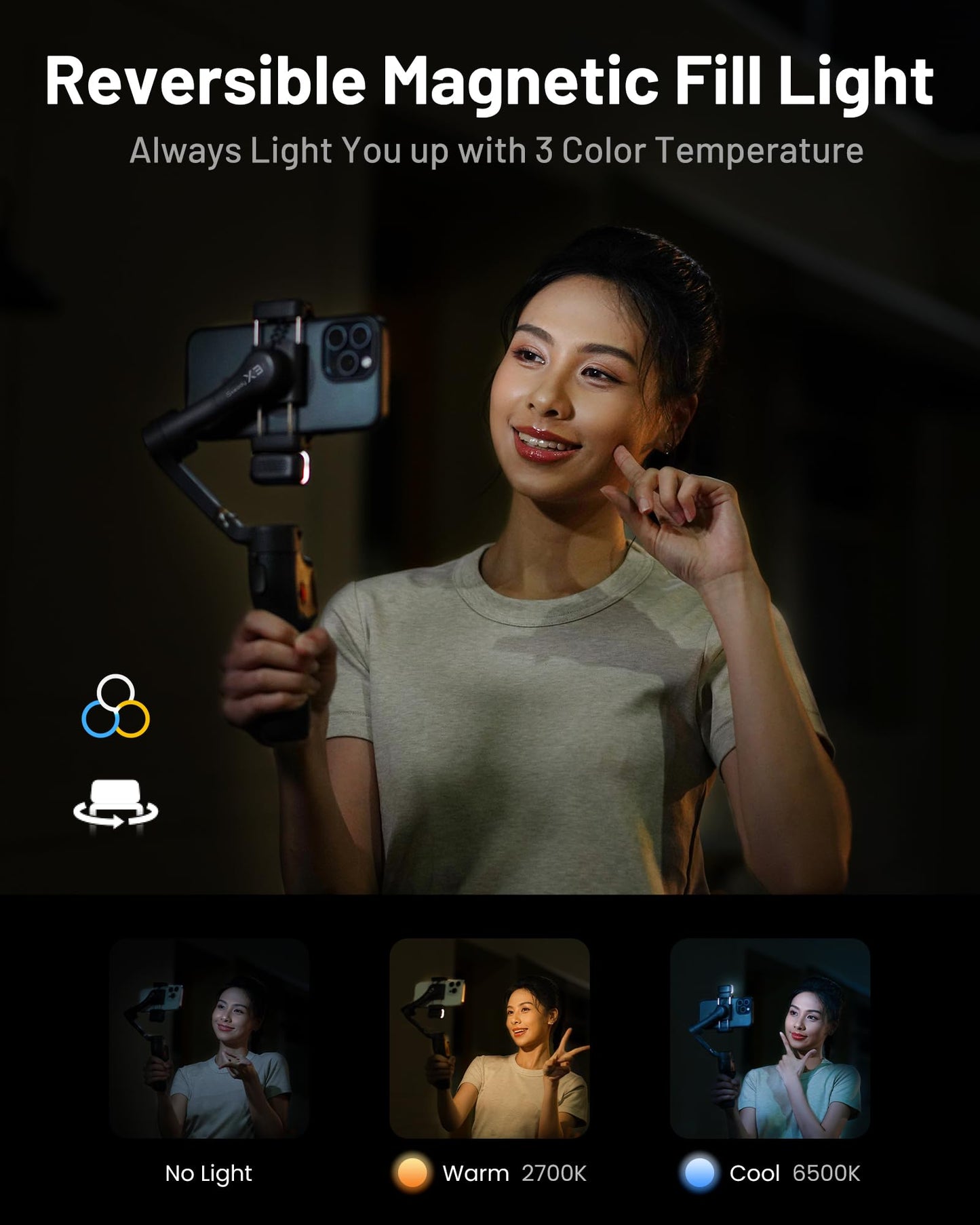 Hohem Isteady X3 Gimbal Stabilizer For Iphone, Phone Stabilizer For Video Recording With Object Tracking, 3-Axis Foldable Phone